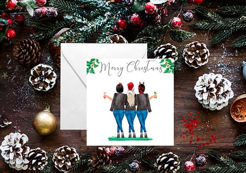 Girls Group Illustrated Christmas Card