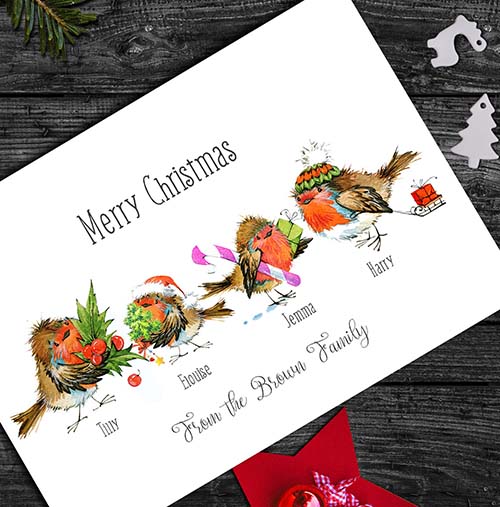 Illustrated Robins Christmas Card