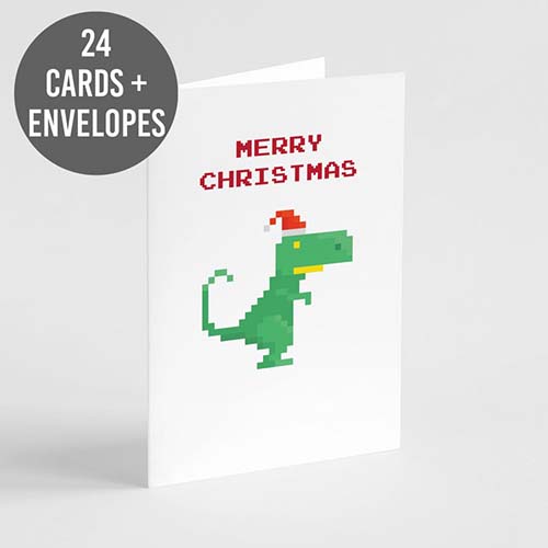 Pixelated T-Rex Christmas Card