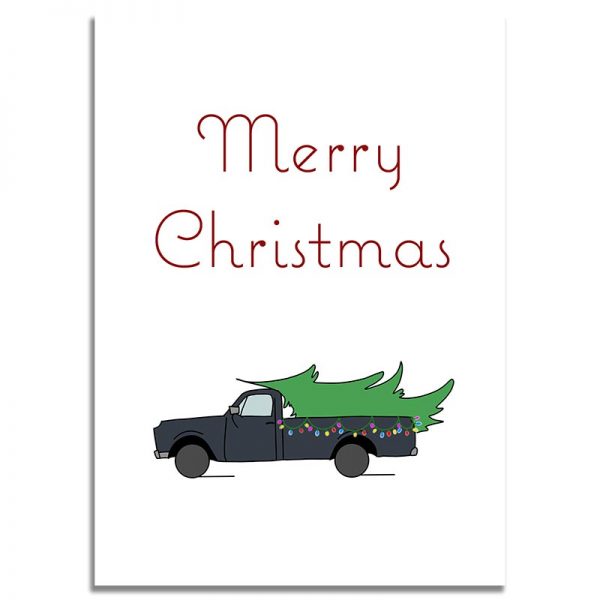 Front Side - 5X7 Merry Christmas Tree in Truck Greeting Card