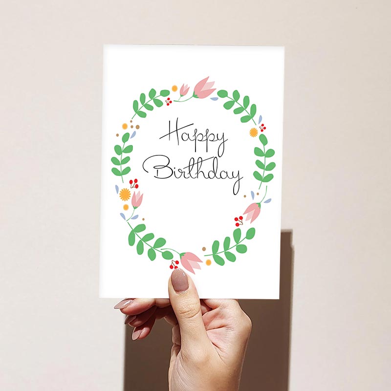 Floral Cottage Wreath Happy Birthday Card