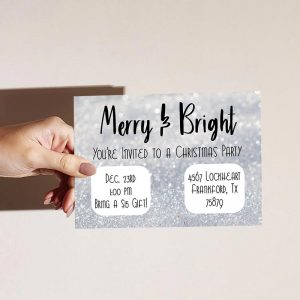 Template Photo Christmas Party Customizable Invitation Card: Merry & Bright Glitter