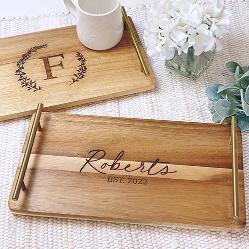 Wood and Brass Serving Tray
