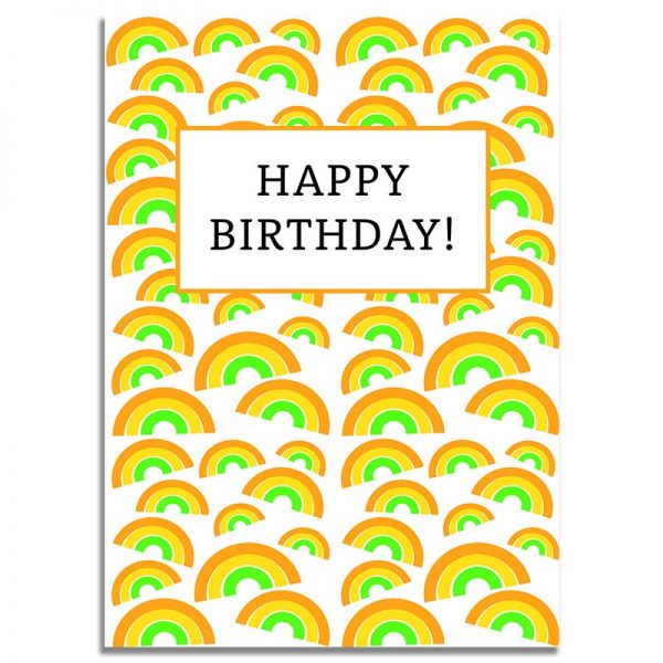 Front Side - 5X7 Happy Birthday Greeting Card Orange Rainbow Pattern