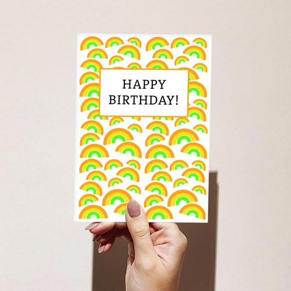 Orange Rainbow Pattern Happy Birthday Card