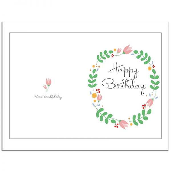 7x10 Floral Cottage Wreath Folded Happy Birthday Greeting Card