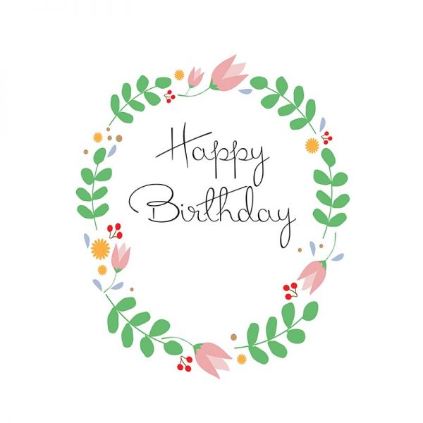 Front Side - 5X7 Happy Birthday Greeting Card Floral Cottage Wreath