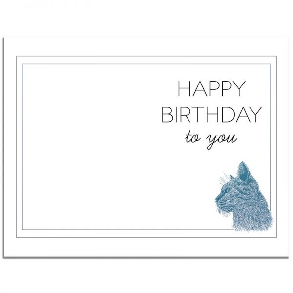 7x10 Blue Cat Folded Happy Birthday Greeting Card