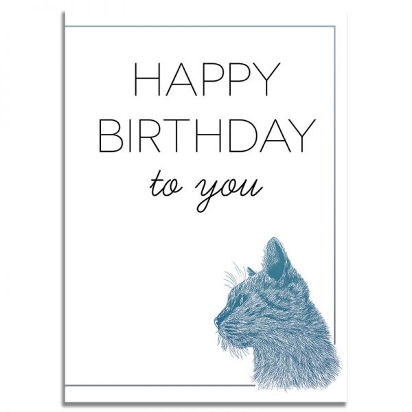 Front Side - 5X7 Happy Birthday Greeting Card Blue Cat