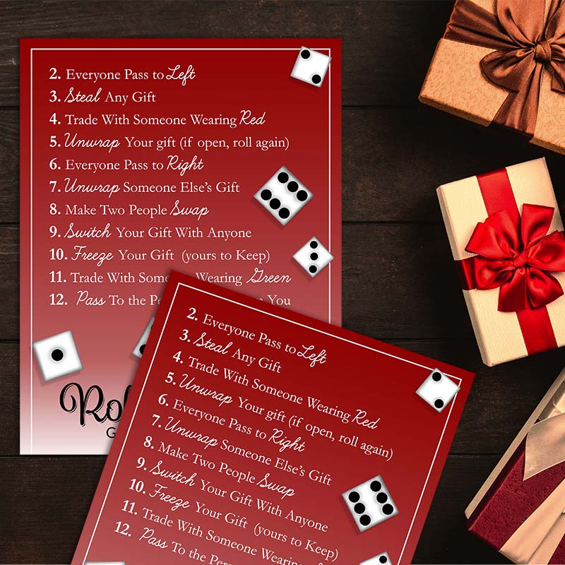 Roll the Dice Holiday Gift Exchange Game Christmas Printable 