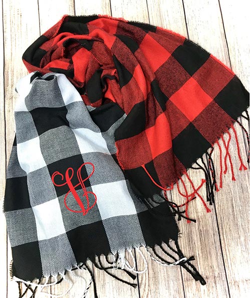 monogrammed plaid scarf
