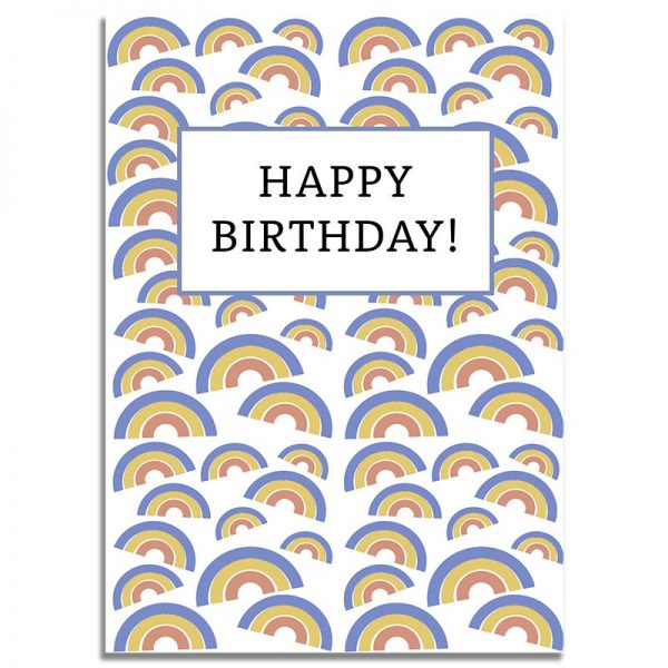 Front Side - 5X7 Happy Birthday Greeting Card Purple Rainbow Pattern