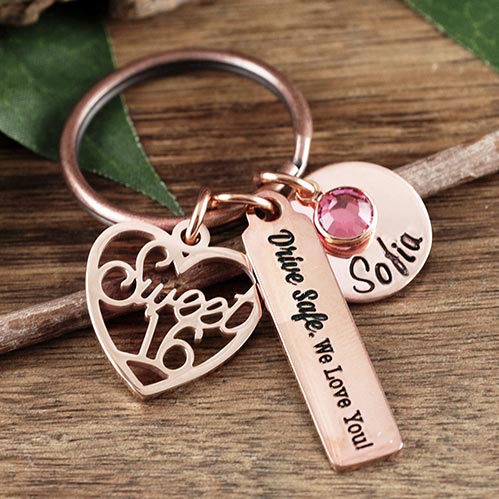 Drive Safe Keychain - Personalized Sweet 16 Keychain - Life is a Journey -  Sweet 16 - 3 design options - Sweet 16 Birthday Gift for Teenager