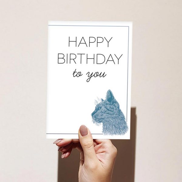Blue Cat Happy Birthday Card