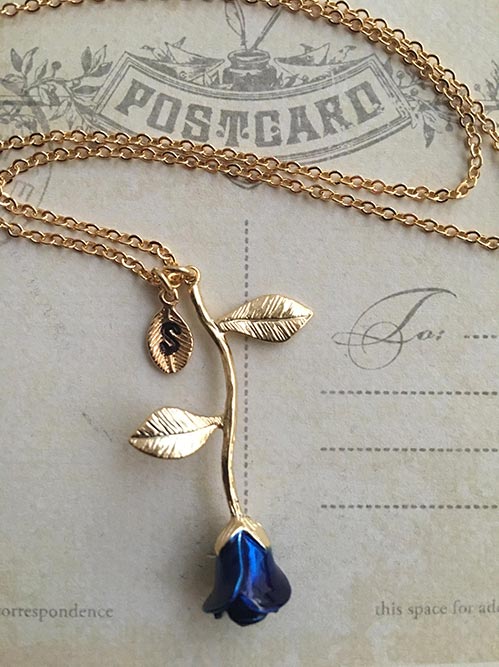 Sapphire Blue Rose Necklace