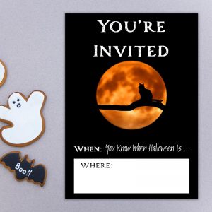 Black Cat & Full Moon Halloween Invite