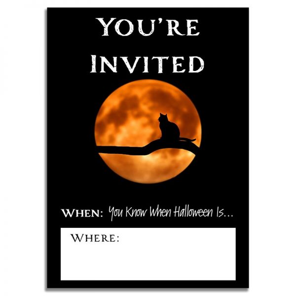 5x7 Black Cat & Full Moon Halloween Invitation Download