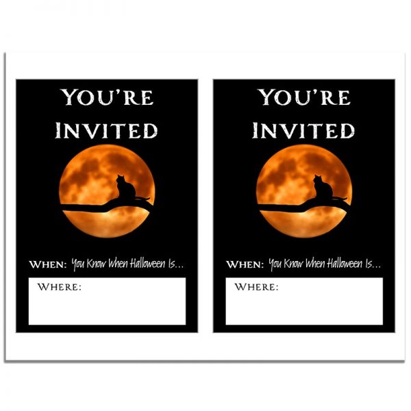 8.5x11 Black Cat & Full Moon Halloween Invitation Download